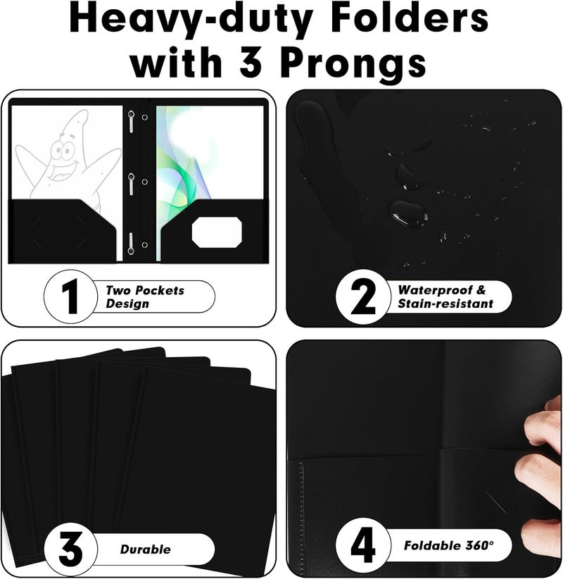 LAYZZ Plastic 2 Pocket Folders with Prongs, 30 Pack, Heavyweight, Letter Size Poly Folders with 3 Metal Prongs Fastener Clips (Black) - Image 5